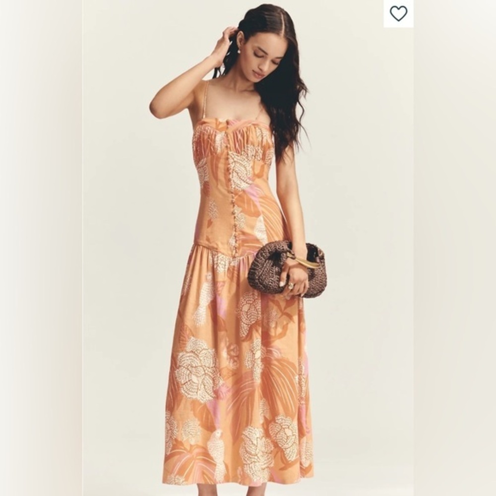 FARM Rio Peach Floral Maxi Dress with Pink Accents